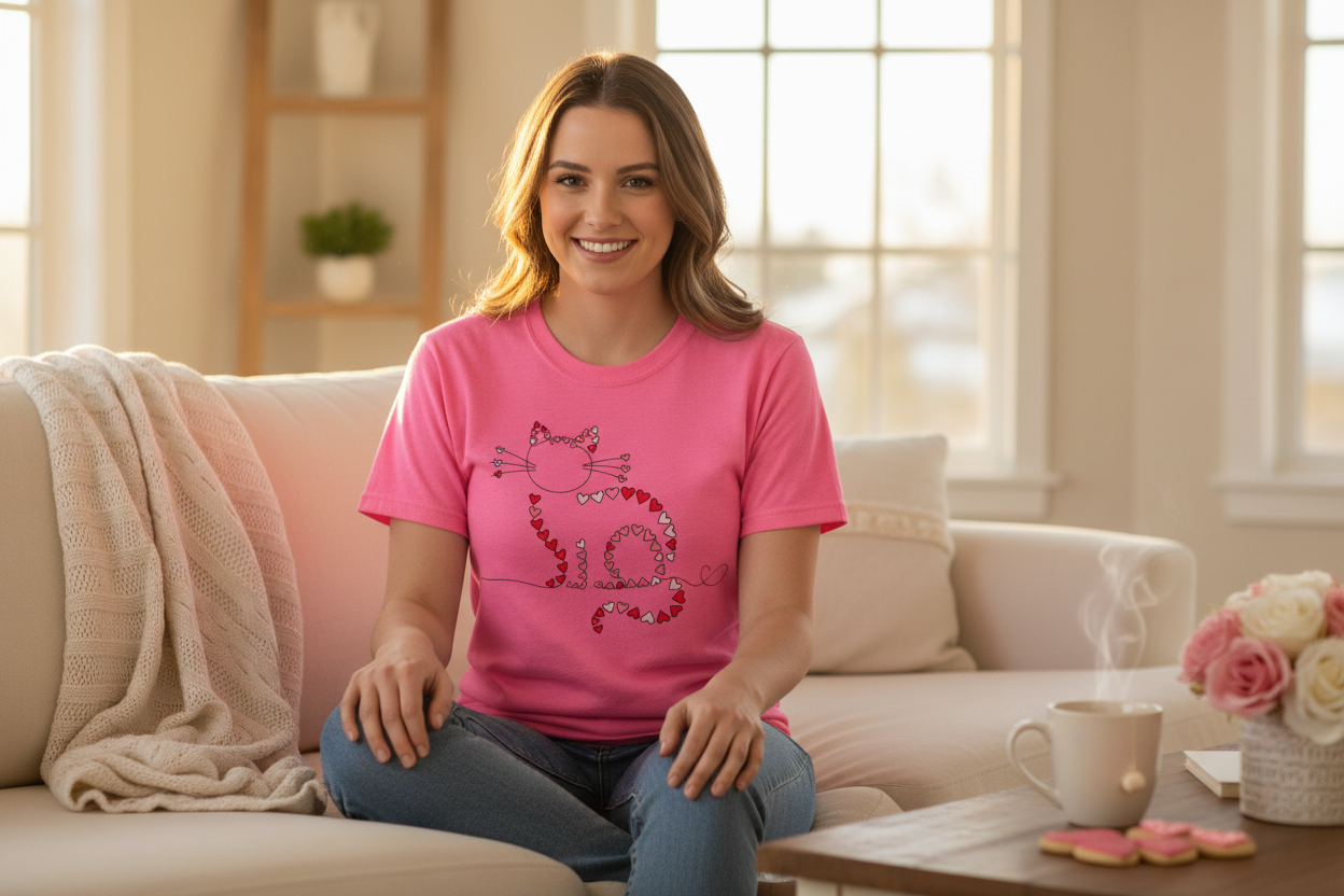 Cat Valentine Hearts Shirt - Cute Cat Lover Valentine's Day Tee